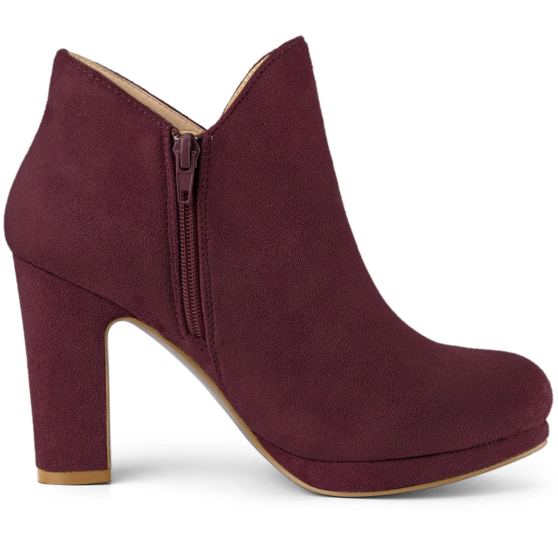 Round Toe Chunky Heel Ankle Heel Boots