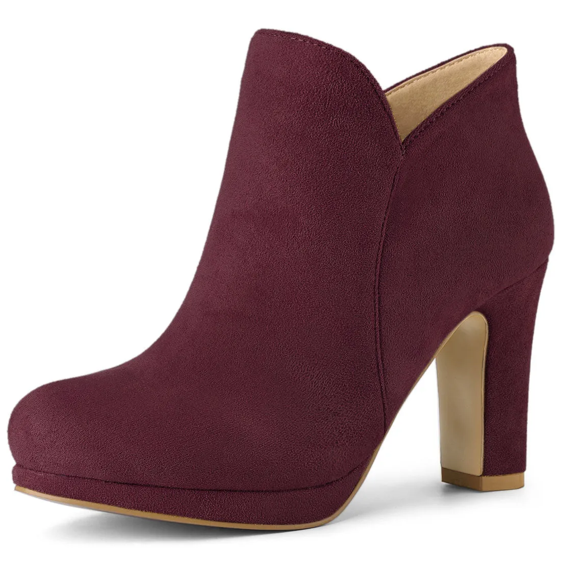 Round Toe Chunky Heel Ankle Heel Boots