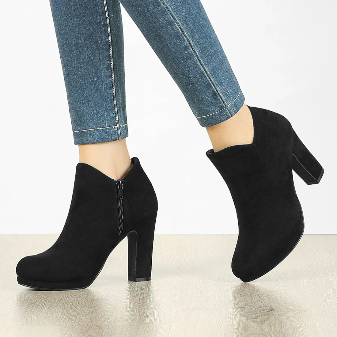 Round Toe Chunky Heel Ankle Heel Boots