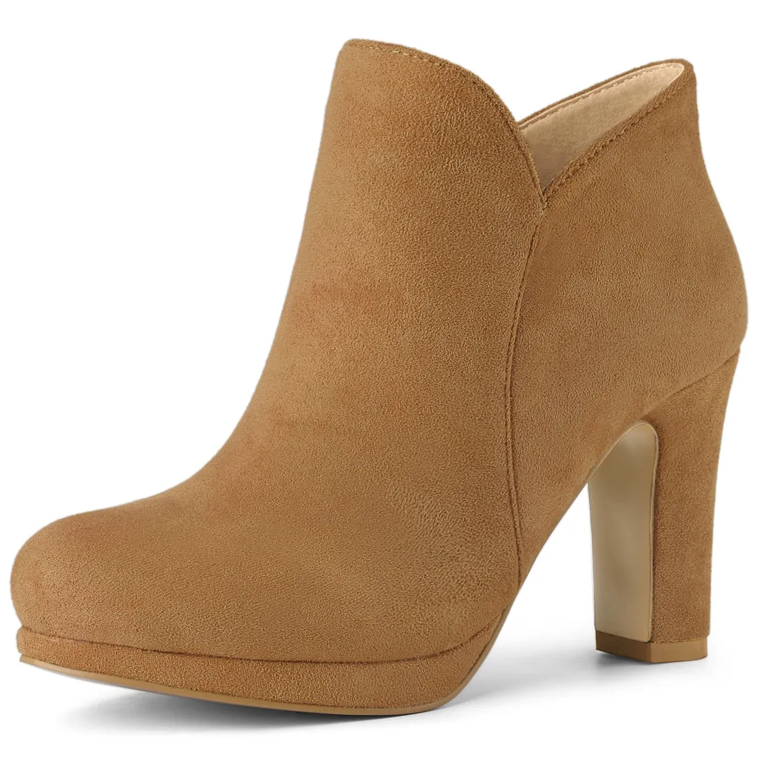 Round Toe Chunky Heel Ankle Heel Boots