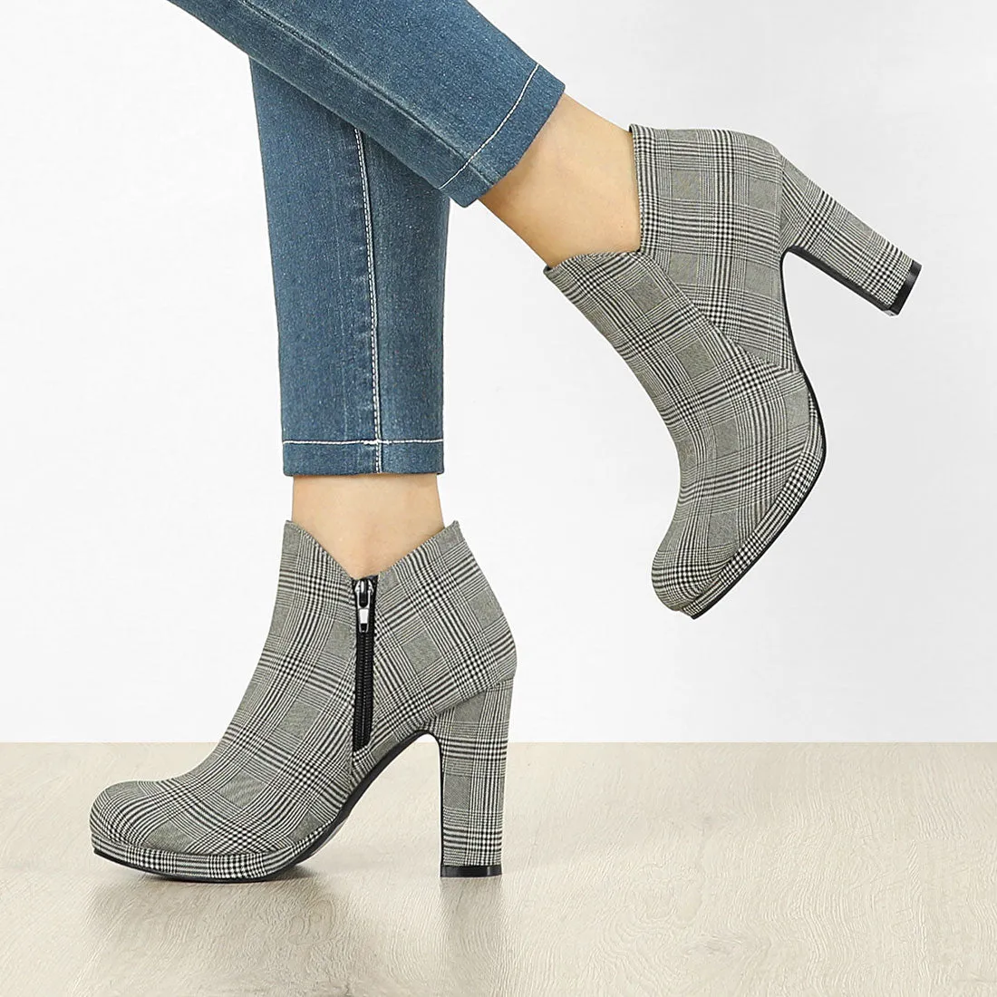 Round Toe Chunky Heel Ankle Heel Boots