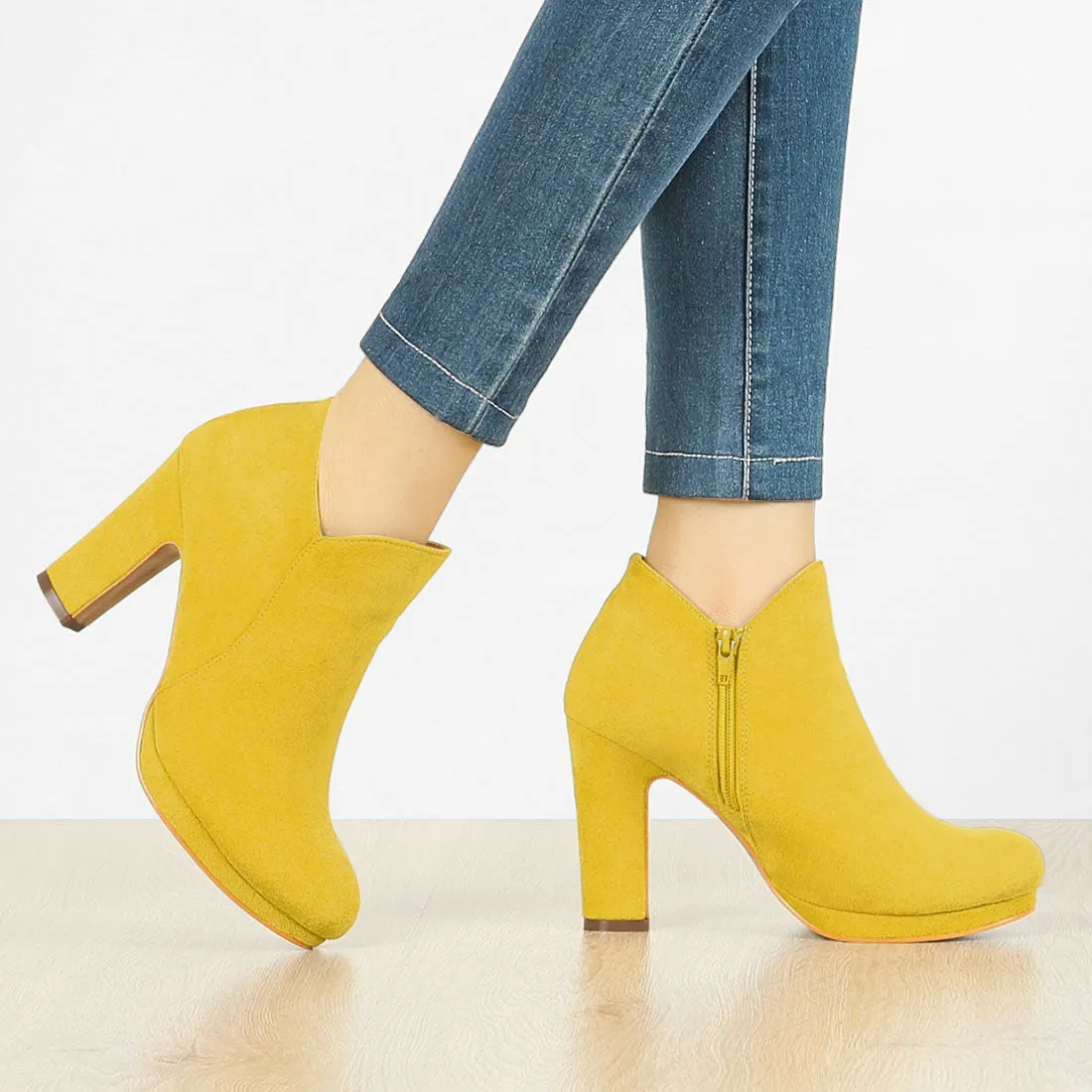 Round Toe Chunky Heel Ankle Heel Boots