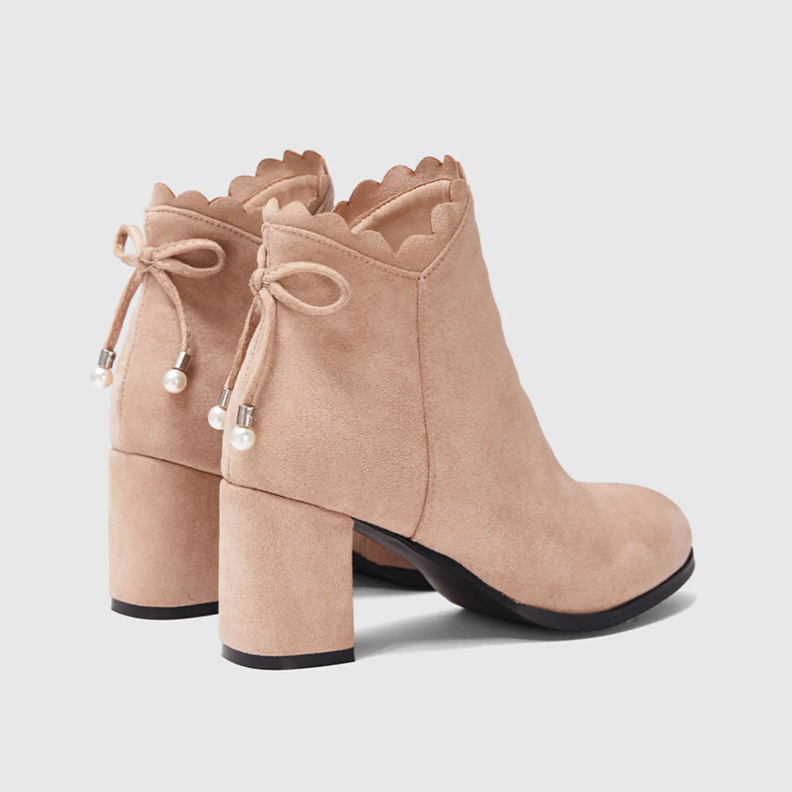 Scalloped Bowknot Ankle Boots With Side Zipper