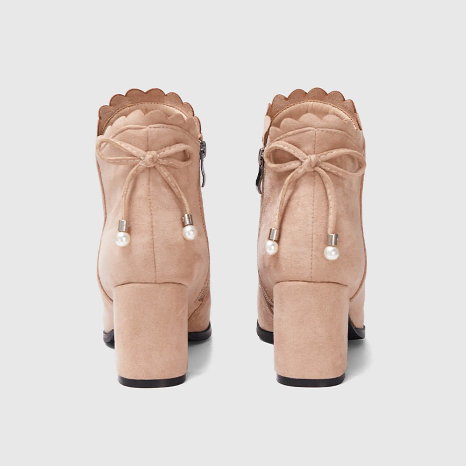 Scalloped Bowknot Ankle Boots With Side Zipper