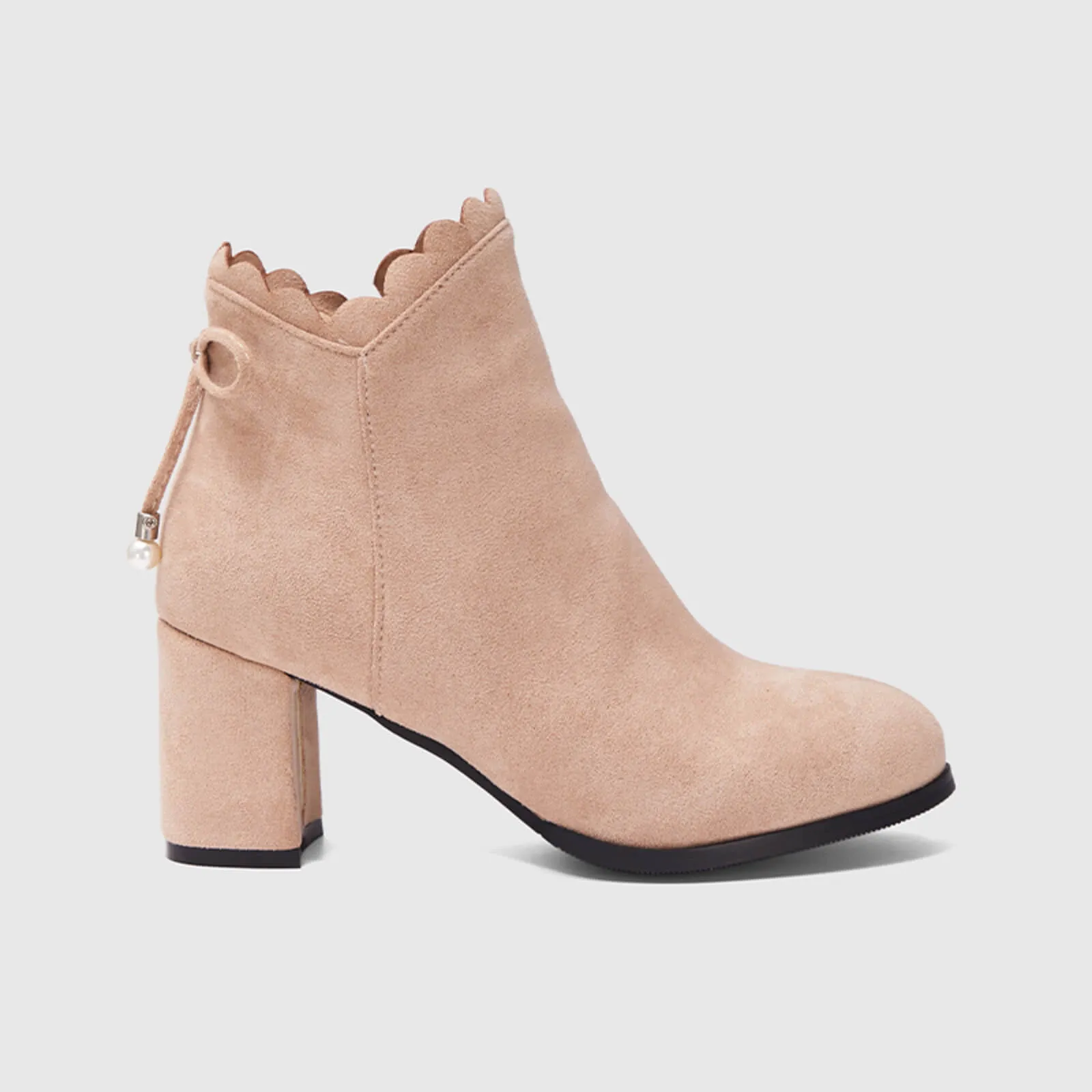 Scalloped Bowknot Ankle Boots With Side Zipper