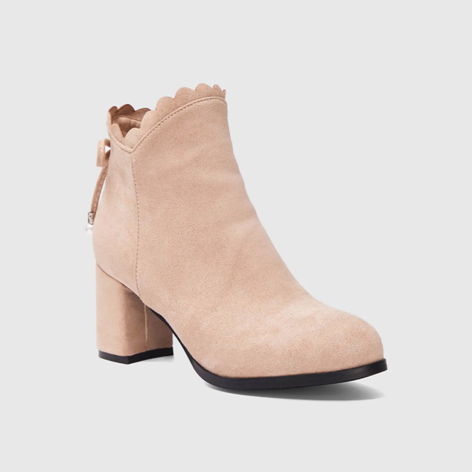 Scalloped Bowknot Ankle Boots With Side Zipper