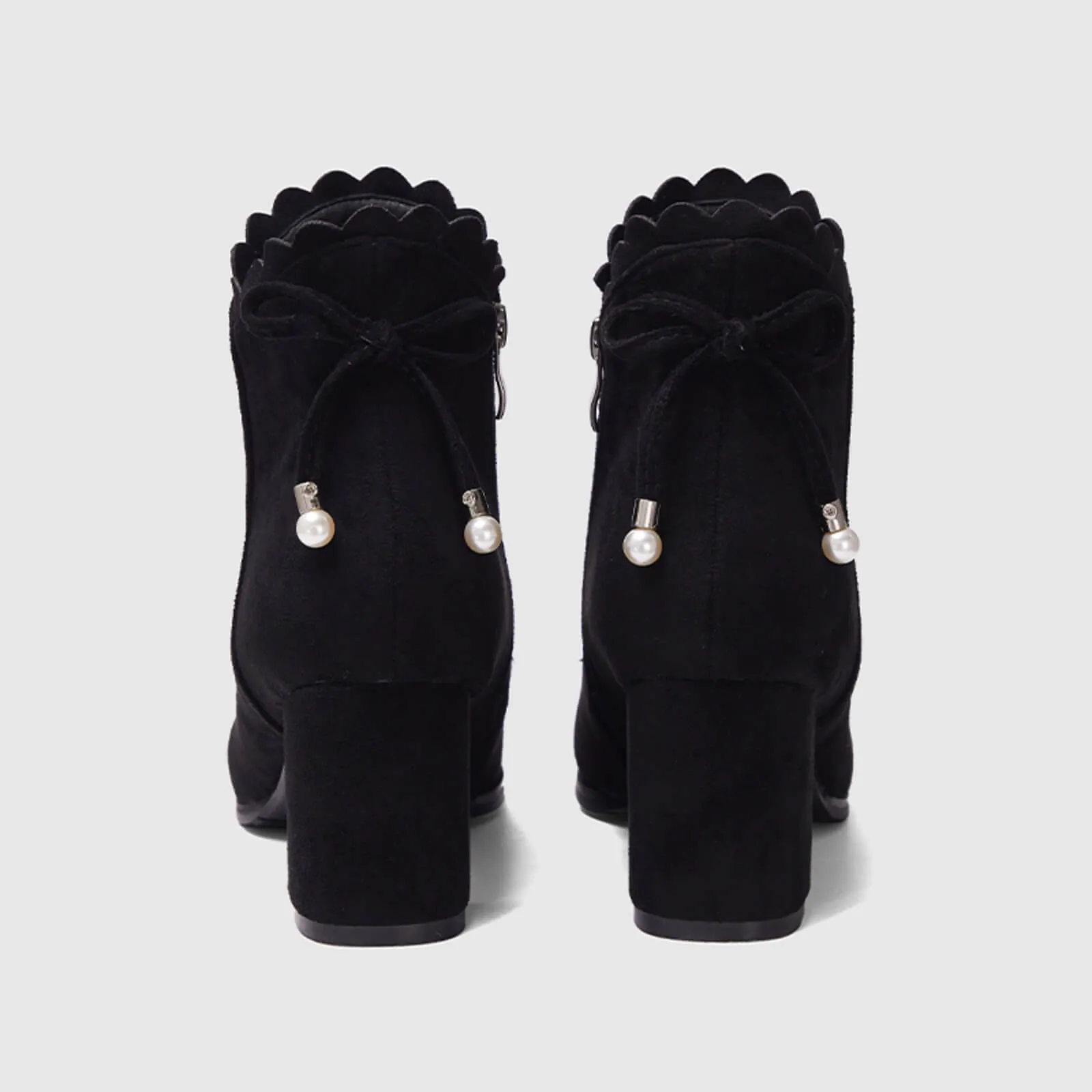 Scalloped Bowknot Ankle Boots With Side Zipper