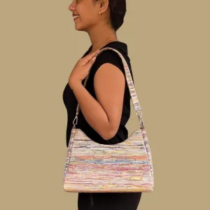 Shimmery Multicolored Upcycled Handwoven Baguette Bag (BTB0125-001) PS_W