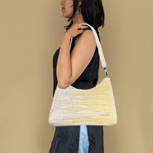 Shimmery Silver White Yellow Designer Upcycled Handwoven Baguette Bag (BTBD1124-004) PS_W