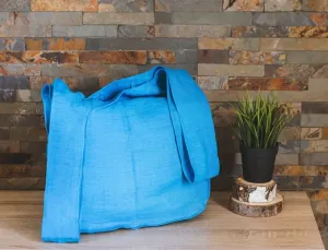 Sky Blue linen tote bag with inside pocket