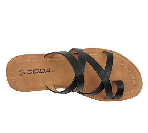 Soda ISABEL ~Women Fashion Comfortable Slip On Flat Cross bands Toe Ring Fashion Sandals