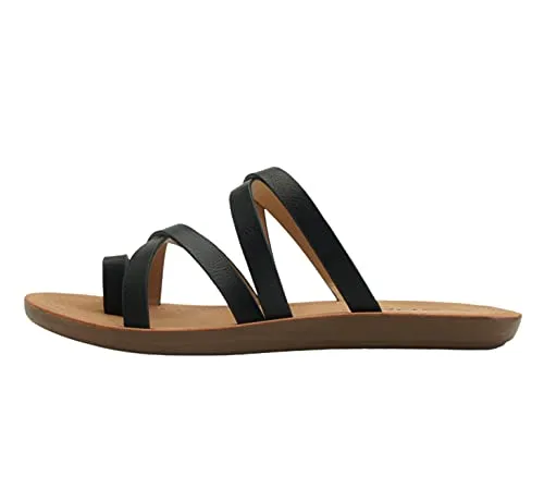 Soda ISABEL ~Women Fashion Comfortable Slip On Flat Cross bands Toe Ring Fashion Sandals