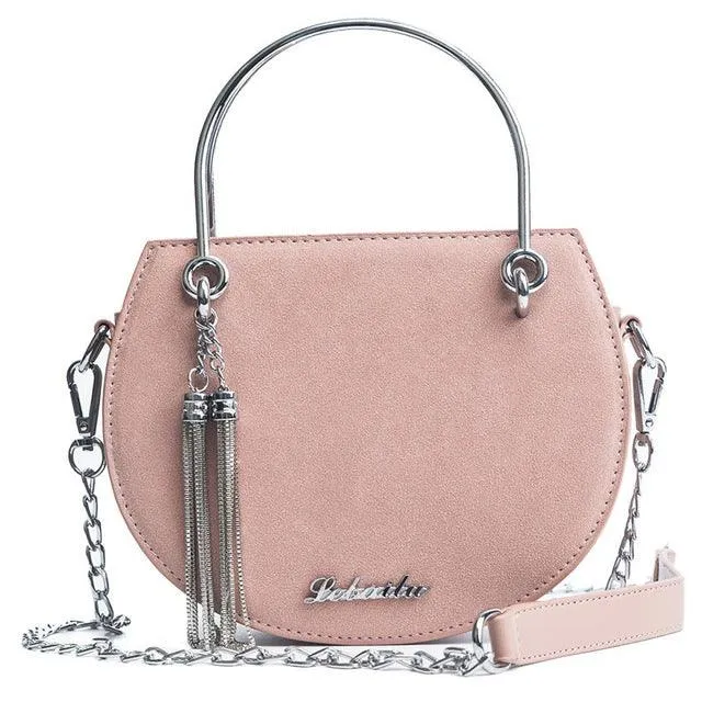 Tassel Bag Original Design for Women Metal Handle Semi-Circular shoulder bag