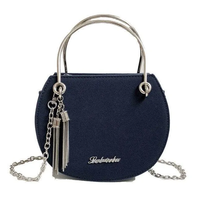 Tassel Bag Original Design for Women Metal Handle Semi-Circular shoulder bag