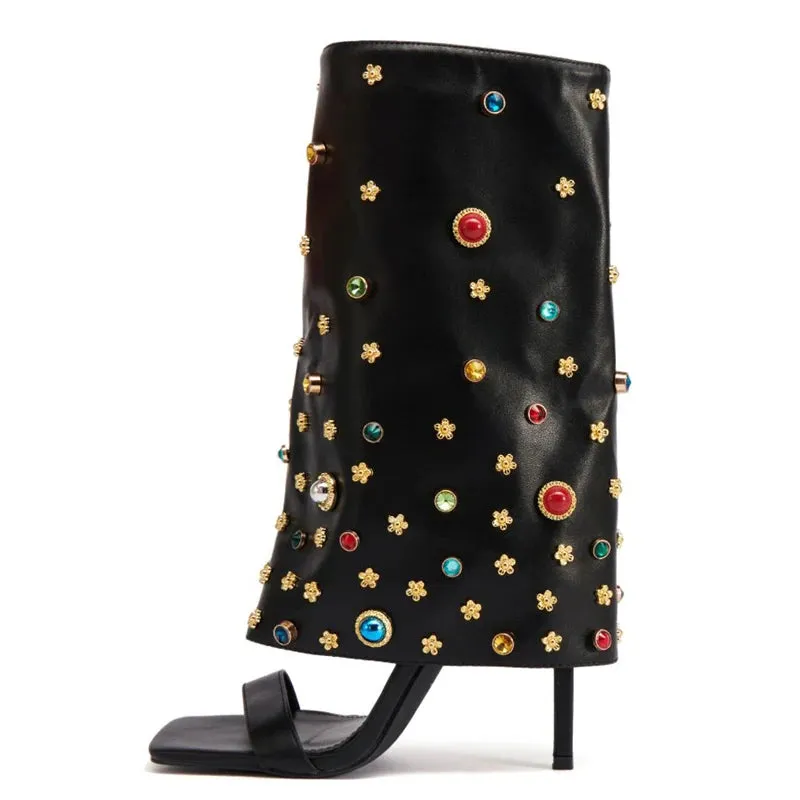 Trend4us Embellished Overlay Heeled Booties
