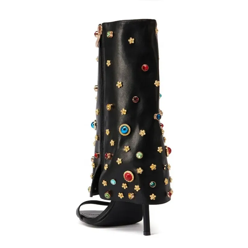 Trend4us Embellished Overlay Heeled Booties