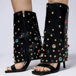 Trend4us Embellished Overlay Heeled Booties