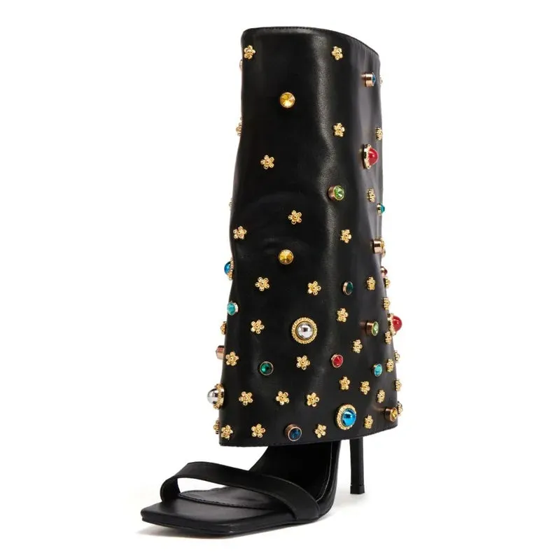 Trend4us Embellished Overlay Heeled Booties