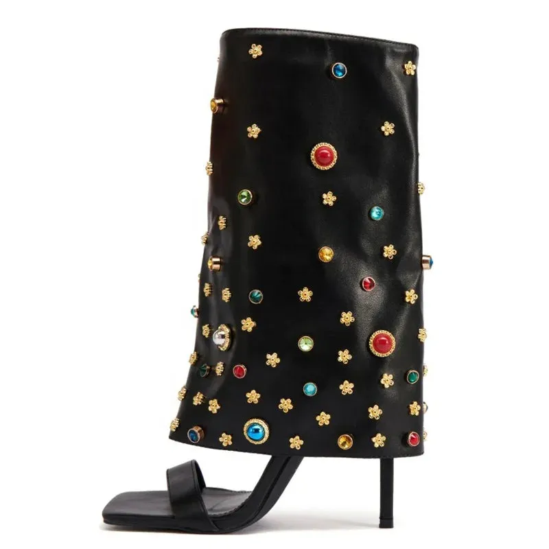 Trend4us Embellished Overlay Heeled Booties