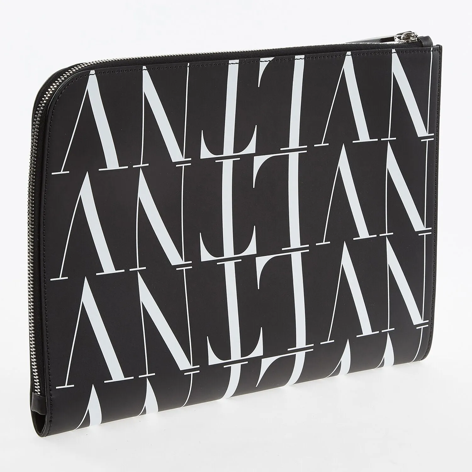 VALENTINO GARAVANI  Black & White Logo Text Pouch Bag