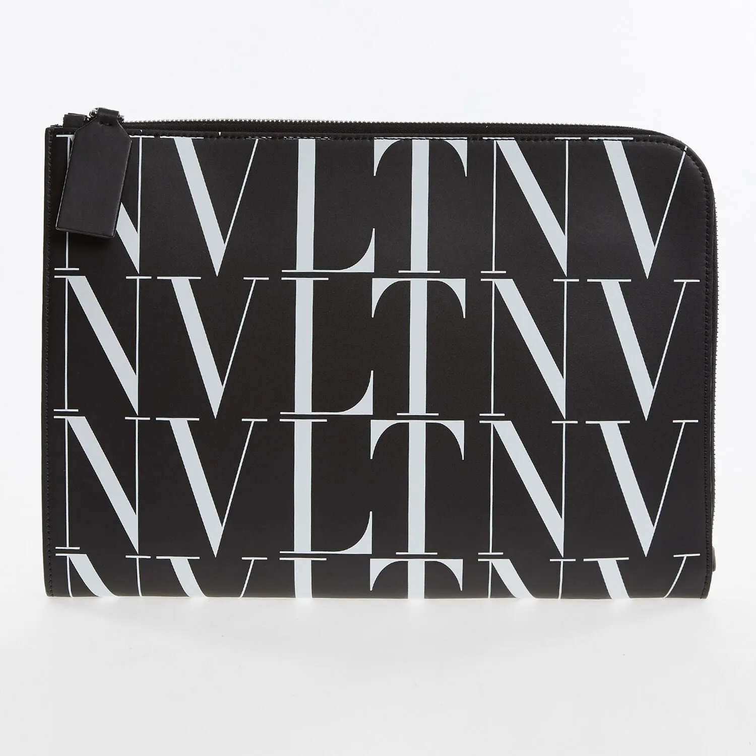 VALENTINO GARAVANI  Black & White Logo Text Pouch Bag