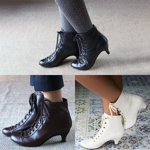 Women Fashion Elegant Kitten Heel Lace Up Heeled Booties