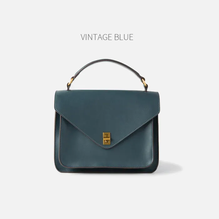 Womens Blue Leather Satchel Bag Crossbody Bags Purses for Women