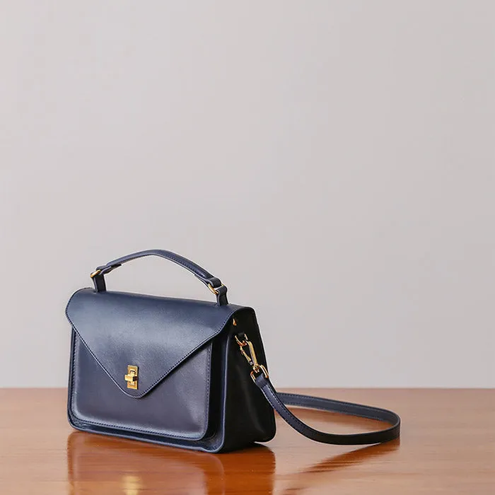 Womens Blue Leather Satchel Bag Crossbody Bags Purses for Women