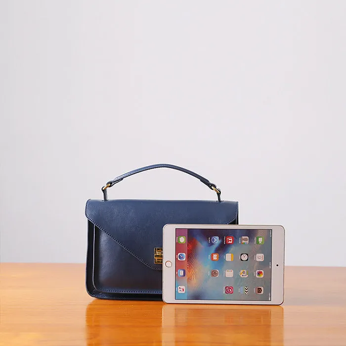 Womens Blue Leather Satchel Bag Crossbody Bags Purses for Women
