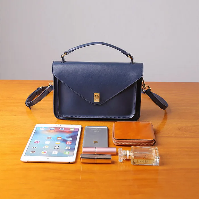 Womens Blue Leather Satchel Bag Crossbody Bags Purses for Women