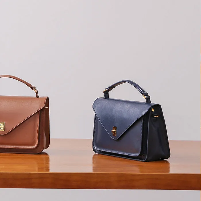 Womens Blue Leather Satchel Bag Crossbody Bags Purses for Women