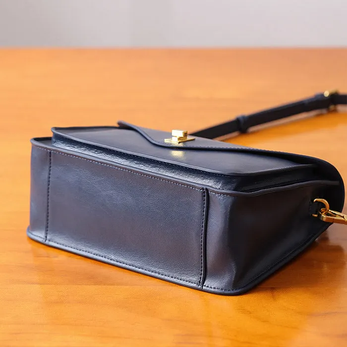 Womens Blue Leather Satchel Bag Crossbody Bags Purses for Women