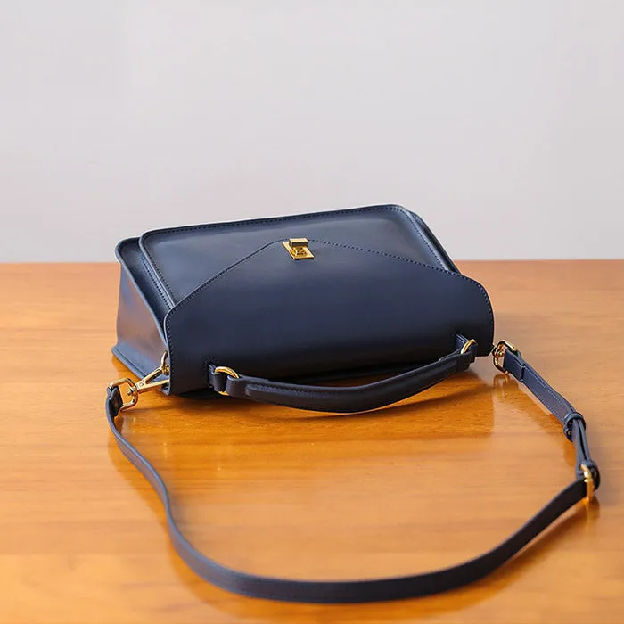 Womens Blue Leather Satchel Bag Crossbody Bags Purses for Women
