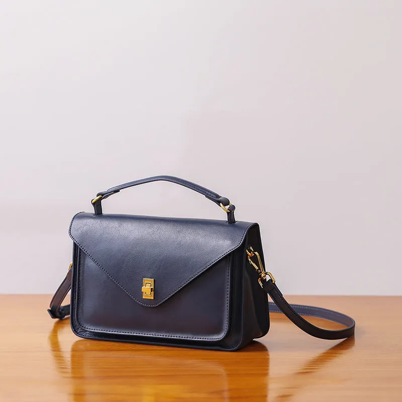 Womens Blue Leather Satchel Bag Crossbody Bags Purses for Women