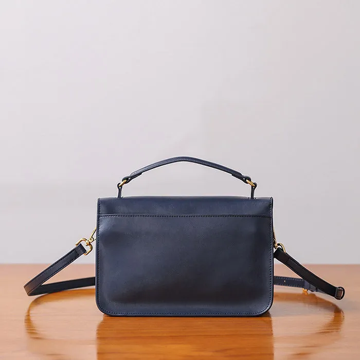 Womens Blue Leather Satchel Bag Crossbody Bags Purses for Women