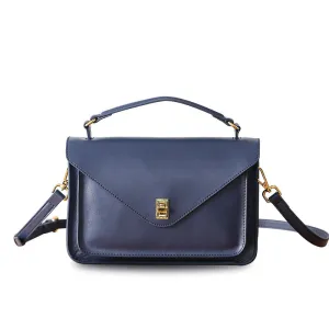 Womens Blue Leather Satchel Bag Crossbody Bags Purses for Women