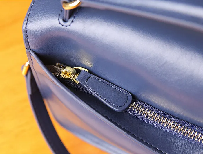 Womens Blue Leather Satchel Bag Crossbody Bags Purses for Women