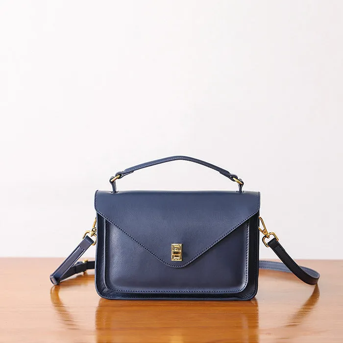 Womens Blue Leather Satchel Bag Crossbody Bags Purses for Women