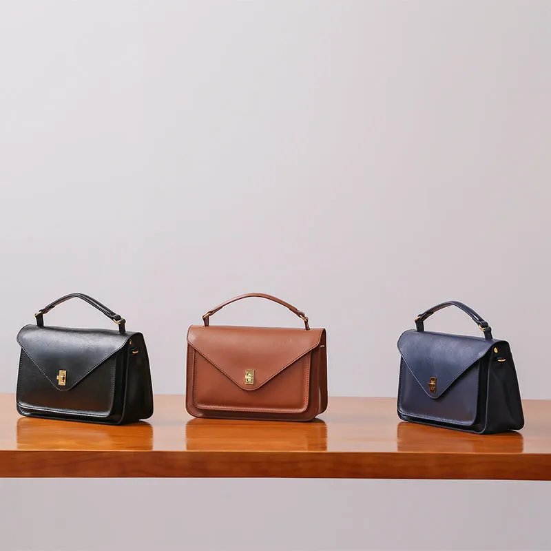 Womens Blue Leather Satchel Bag Crossbody Bags Purses for Women