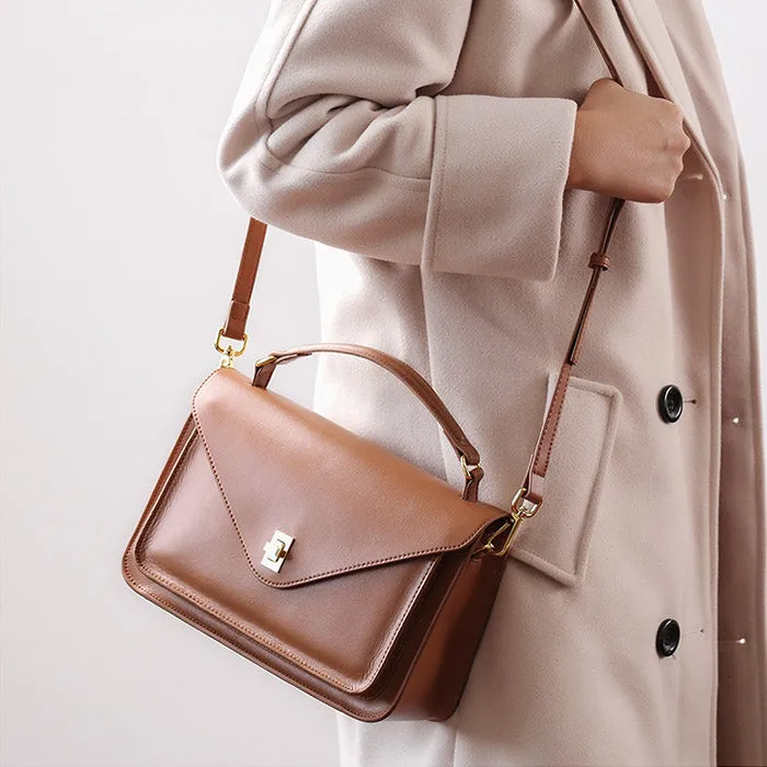 Womens Blue Leather Satchel Bag Crossbody Bags Purses for Women